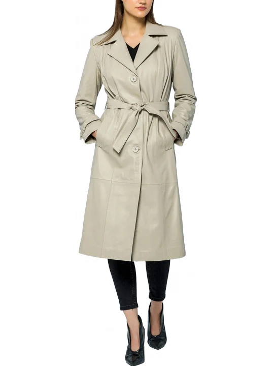 Single Breasted Grey Leather Overcoat