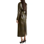 Single Breasted Olive Green Leather Overcoat