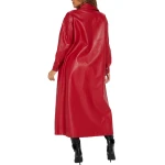 Single Breasted Red Leather Overcoat