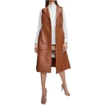 Sleeveless Brown Leather Trench Coat