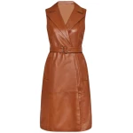 Sleeveless Brown Leather Trench Coat