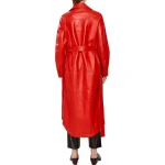 Snap Fastening Red Leather Long Coat