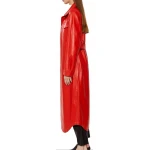 Snap Fastening Red Leather Long Coat