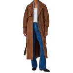 Storm Flap Camel Suede Leather Long Trench Coat