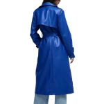 Storm Flap Detailing Blue Leather Long Coat