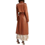 Storm Flap Detailing Cognac Leather Long Coat