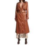 Storm Flap Detailing Cognac Leather Long Coat