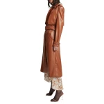 Storm Flap Detailing Cognac Leather Long Coat