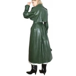 Storm Flap Detailing Green Leather Long Coat