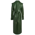 Storm Flap Detailing Green Leather Long Coat