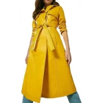 Storm Flap Detailing Yellow Leather Long Coat