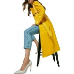 Storm Flap Detailing Yellow Leather Long Coat