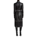 Studs Detailing Black Leather Long Coat