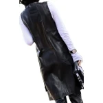 Womens Belted Sleeveless Real Lambskin Black Long Leather Trench Coat