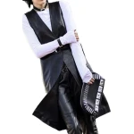 Womens Belted Sleeveless Real Lambskin Black Long Leather Trench Coat