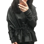 Womens Classic Design Genuine Sheepskin Black Leather Coat