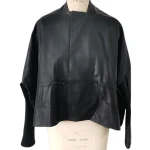 Womens Classic Design Genuine Sheepskin Black Leather Coat