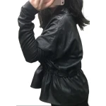 Womens Classic Design Genuine Sheepskin Black Leather Coat