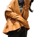 Womens Classic Design Genuine Sheepskin Brown Leather Coat