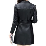 Womens Cool Fashion Real Lambskin Black Long Leather Trench Coat
