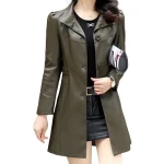 Womens Cool Fashion Real Lambskin Brown Long Leather Trench Coat