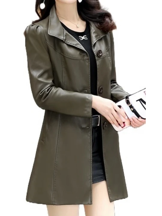 Womens Cool Fashion Real Lambskin Brown Long Leather Trench Coat