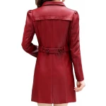 Womens Cool Fashion Real Lambskin Red Long Leather Trench Coat