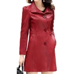Womens Cool Fashion Real Lambskin Red Long Leather Trench Coat