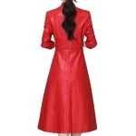 Womens Cute Fashion Real Lambskin Red Long Leather Trench Coat