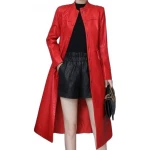 Womens Cute Fashion Real Lambskin Red Long Leather Trench Coat