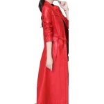 Womens Cute Fashion Real Lambskin Red Long Leather Trench Coat