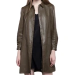 Womens Dashing Genuine Sheepskin Brown Long Leather Trench Coat