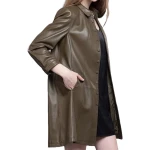Womens Dashing Genuine Sheepskin Brown Long Leather Trench Coat
