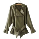 Womens Elegant New Fashion Genuine Sheepskin Olive Green Leather Jacket Coat