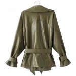 Womens Elegant New Fashion Genuine Sheepskin Olive Green Leather Jacket Coat