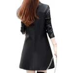 Womens Exceptional Fashion Genuine Sheepskin Black Long Leather Trench Coat