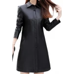 Womens Exceptional Fashion Genuine Sheepskin Black Long Leather Trench Coat