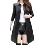 Womens Exceptional Fashion Genuine Sheepskin Black Long Leather Trench Coat