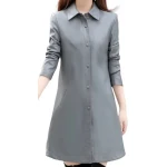 Womens Exceptional Fashion Genuine Sheepskin Gray Long Leather Trench Coat