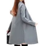 Womens Exceptional Fashion Genuine Sheepskin Gray Long Leather Trench Coat