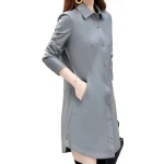 Womens Exceptional Fashion Genuine Sheepskin Gray Long Leather Trench Coat