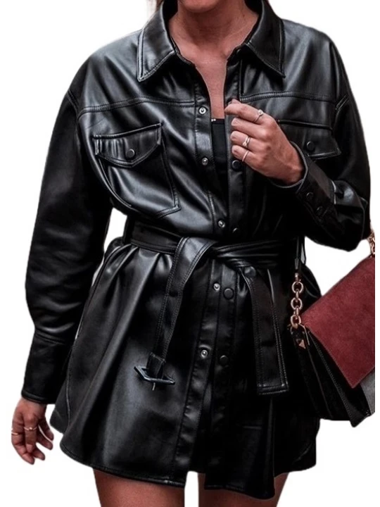 Womens Eye-Catching Genuine Sheepskin Black Long Leather Trench Coat