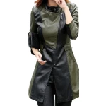 Womens Fabulous Real Lambskin Olive Green Long Leather Trench Coat