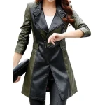 Womens Fabulous Real Lambskin Olive Green Long Leather Trench Coat