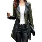 Womens Fabulous Real Lambskin Olive Green Long Leather Trench Coat