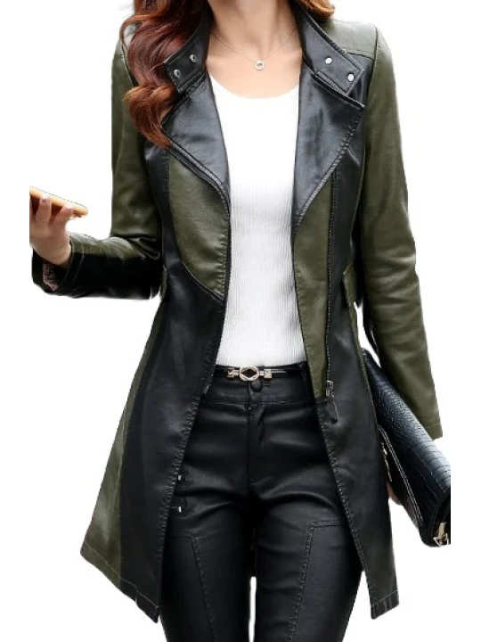 Womens Fabulous Real Lambskin Olive Green Long Leather Trench Coat