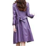 Womens Fashionable Real Lambskin Purple Long Leather Trench Coat