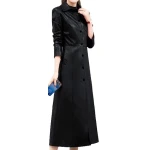Womens Marvellous Design Genuine Sheepskin Black Long Leather Trench Coat