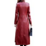 Womens New Outwear Real Lambskin Red Long Leather Trench Coat