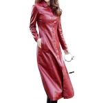 Womens New Outwear Real Lambskin Red Long Leather Trench Coat
